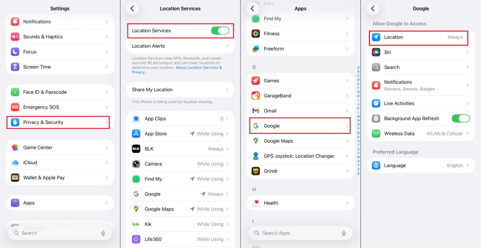 enable location services for google