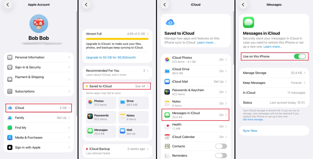 enable messages in icloud