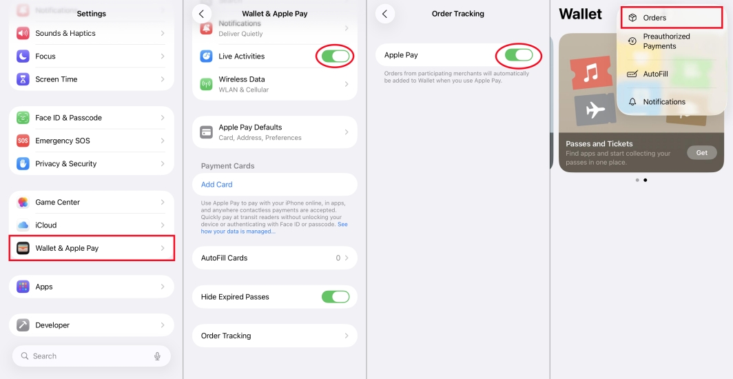 enable order tracking with wallet