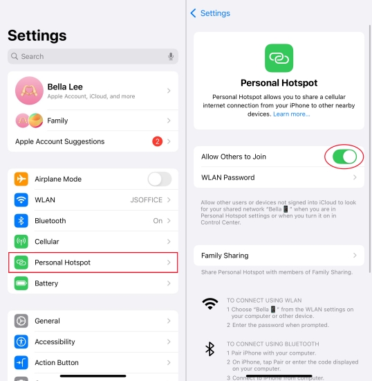 enable personal hotspot on iphone