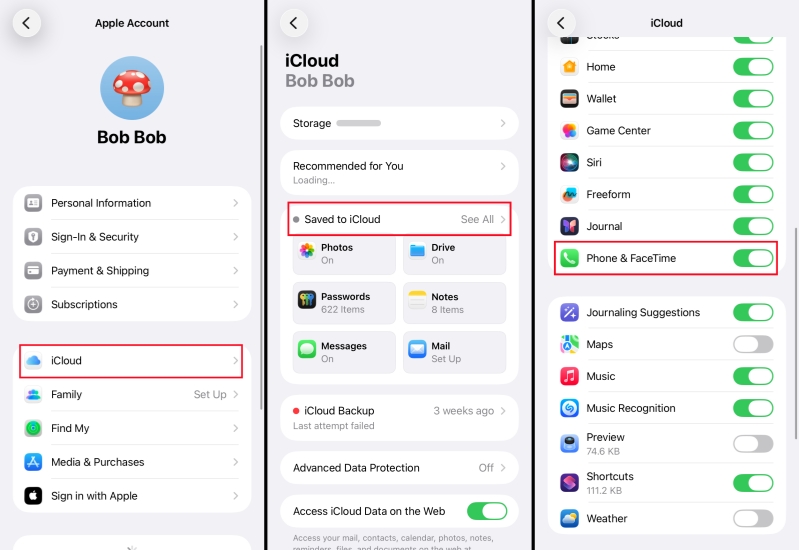 enable phone app for icloud