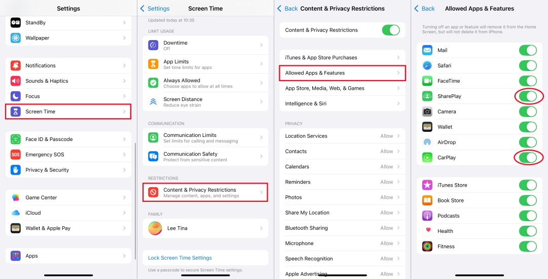 enable shareplay and facetime in screen time