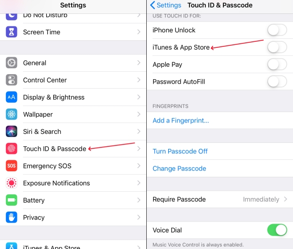 enable touch id for app store