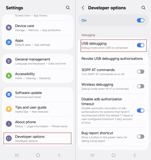 enable usb debugging