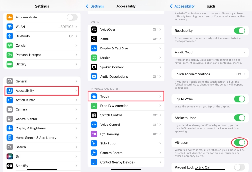 enable vibration in accessibility on iphone