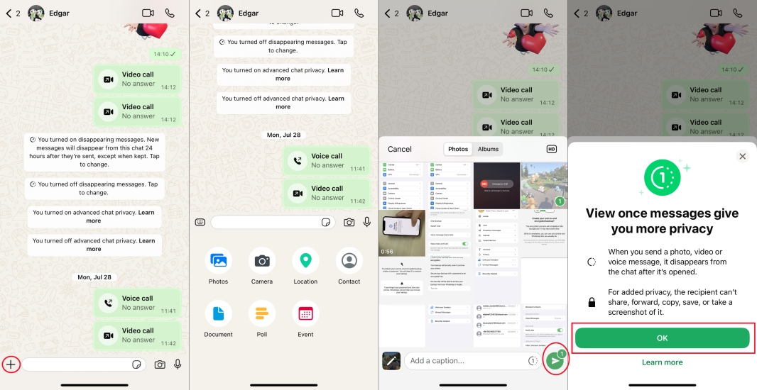 enable view once on whatsapp