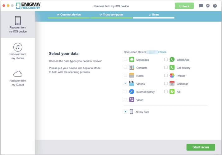 enigma iphone data recovery scan