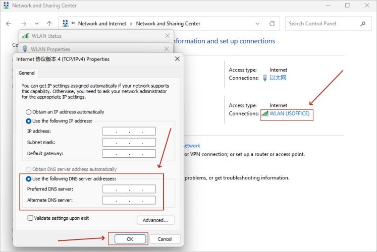 enter dns details windows