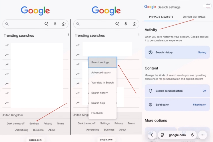 enter google settings iphone