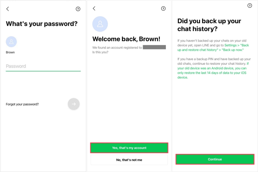 enter password in line to restore