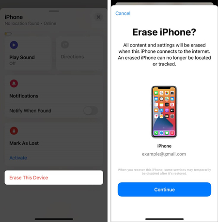 erase iphone 5 in find my app