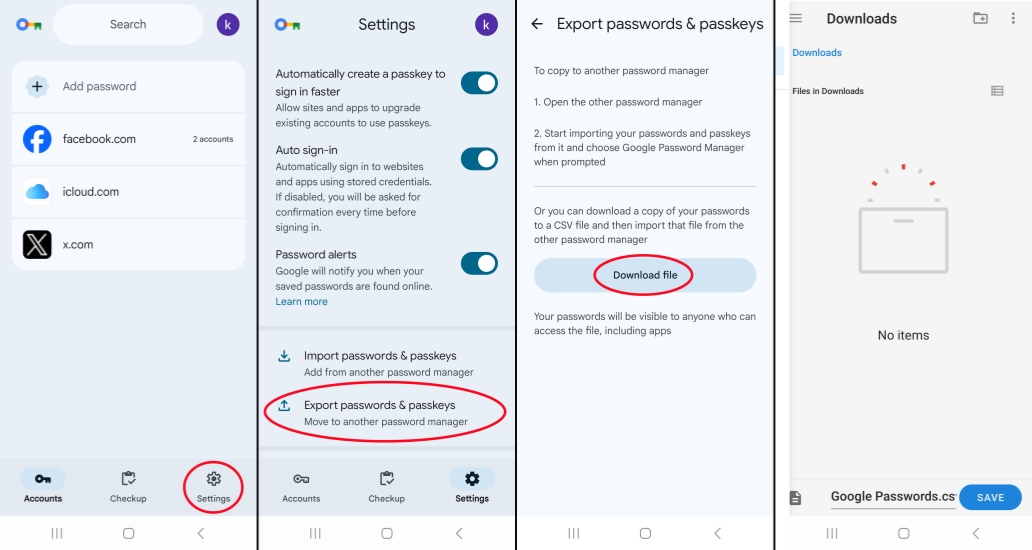 export chrome passwords on android