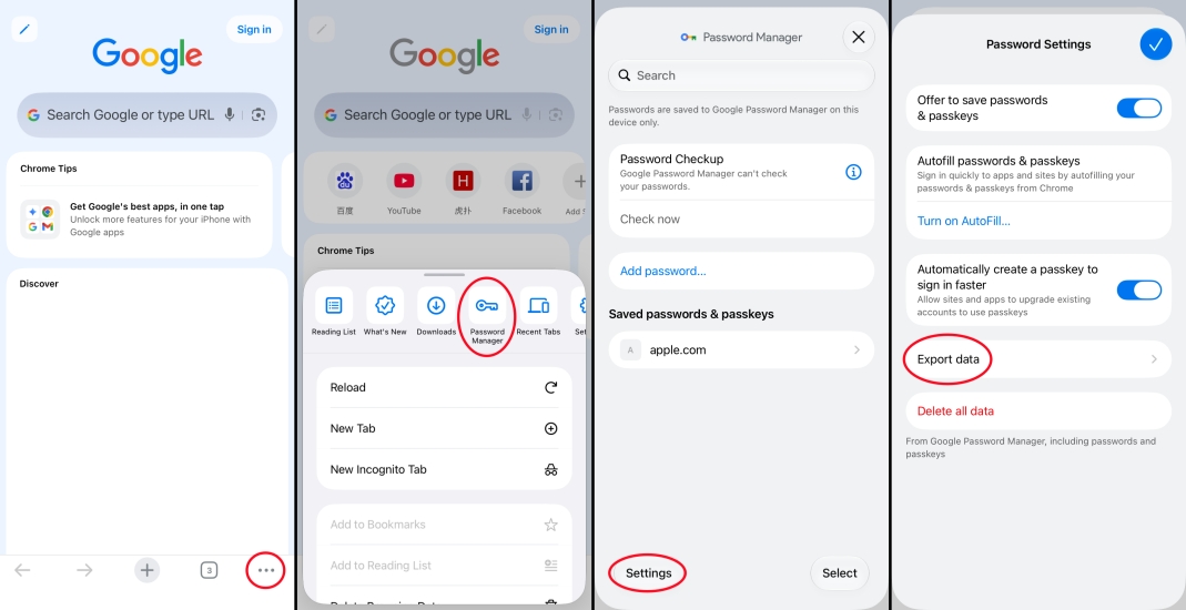 export chrome passwords on iphone