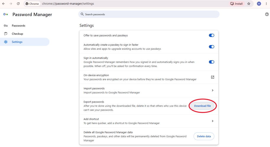 export chrome passwords on windows