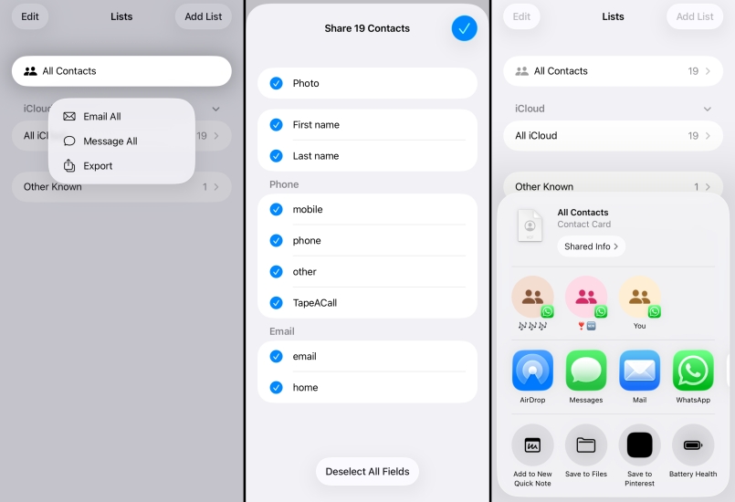 export iphone contacts from contacts app