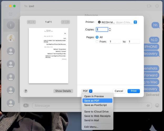 export iphone messages to pdf on mac