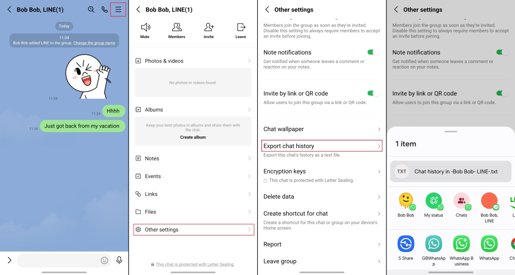 export line chat history on android