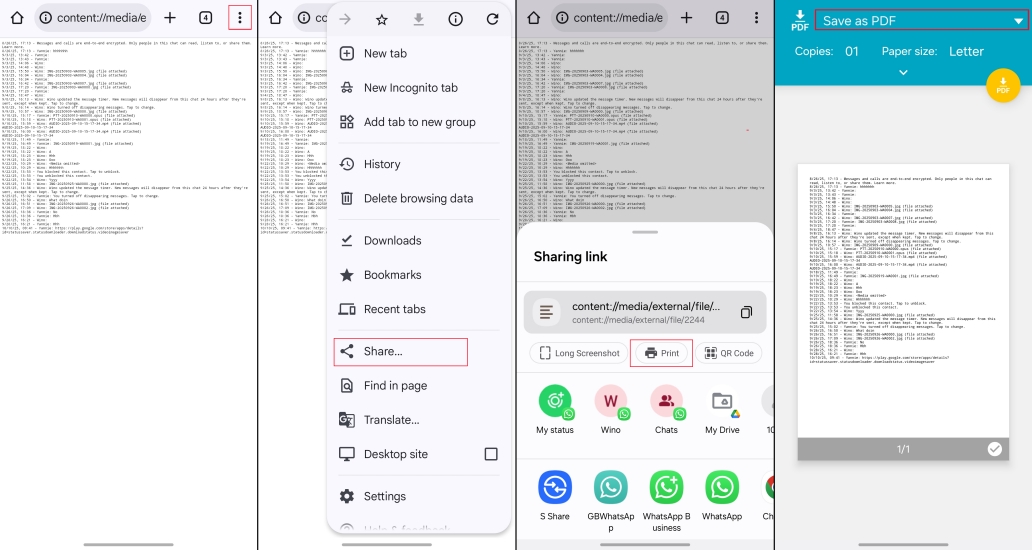 export whatsapp chat to pdf via google print