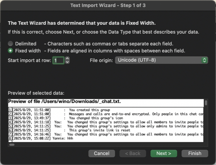 export whatsapp group chat in excel from txt
