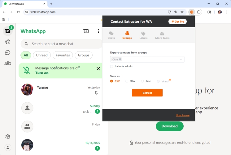 export whatsapp contacts via wa contact extractor