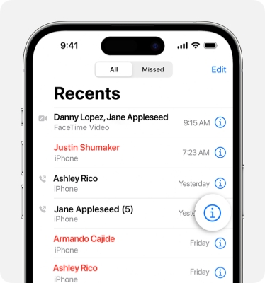 facetime call history on iphone