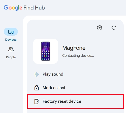 factory reset motorola phone at google find hub site