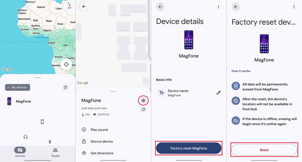 factory reset motorola phone via find hub app