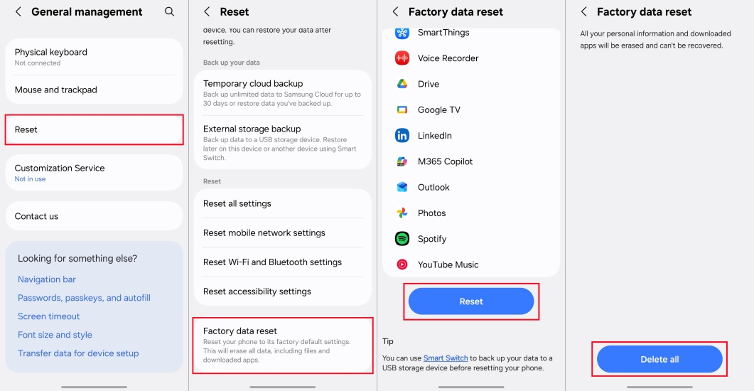 factory reset samsung phone