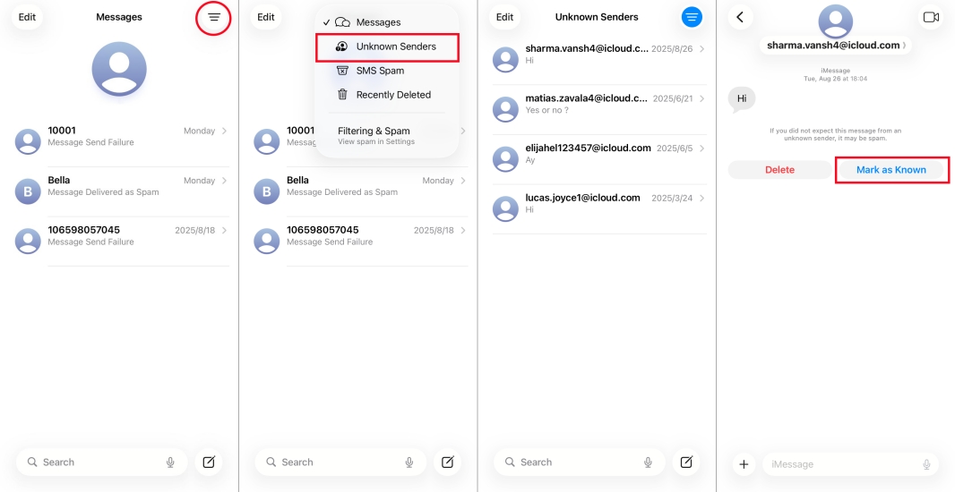 filter unknown messages