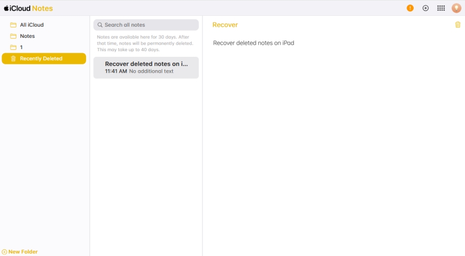 find deleted notes in icloud photos