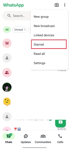 find whatsapp starred messages on android