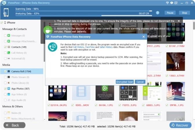 fonepaw iphone data recovery scan data