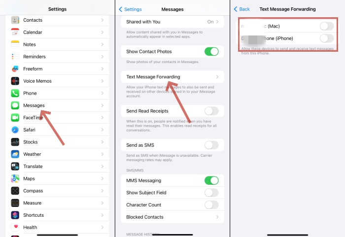turn off message forwarding