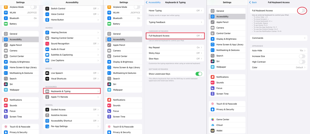 turn on full keyboard access on ipad