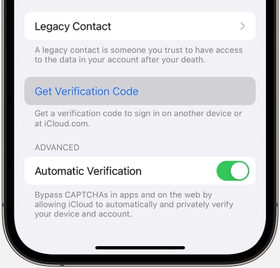 get verification code from settings on iphone