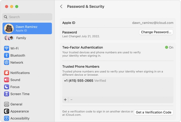 get verification code from settings mac