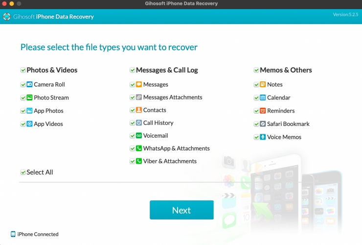 gihosoft iphone data recovery main interface