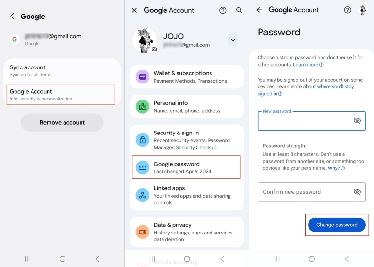 google change password