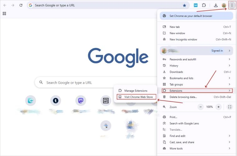google extensions windows