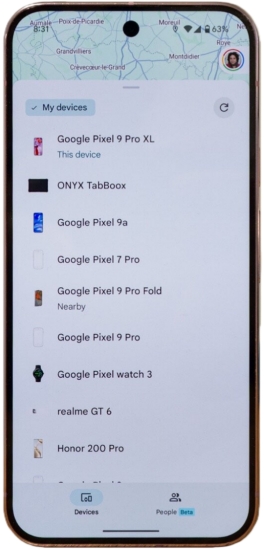 track location in google find hub app