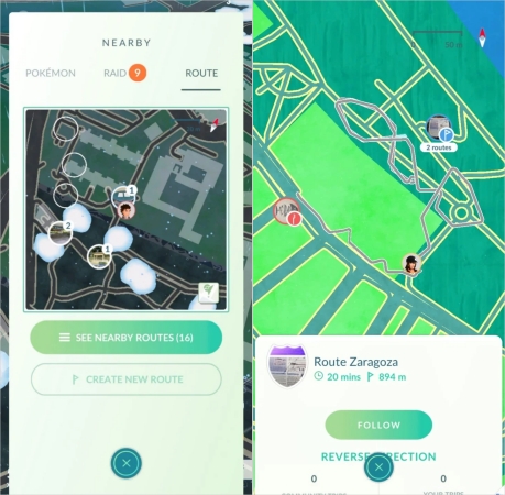 how to follow a route in pokemon go