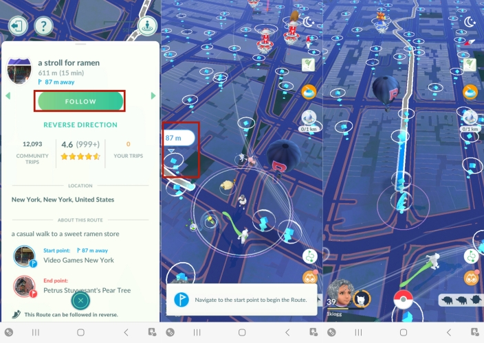 how to follow routes in pokemon go