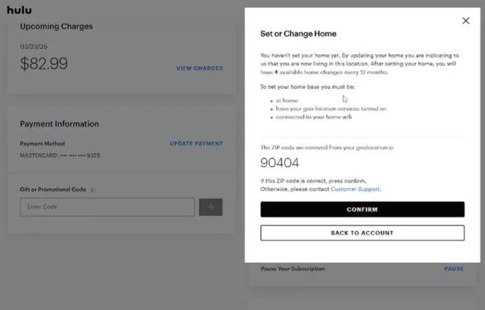 hulu location change on rowser