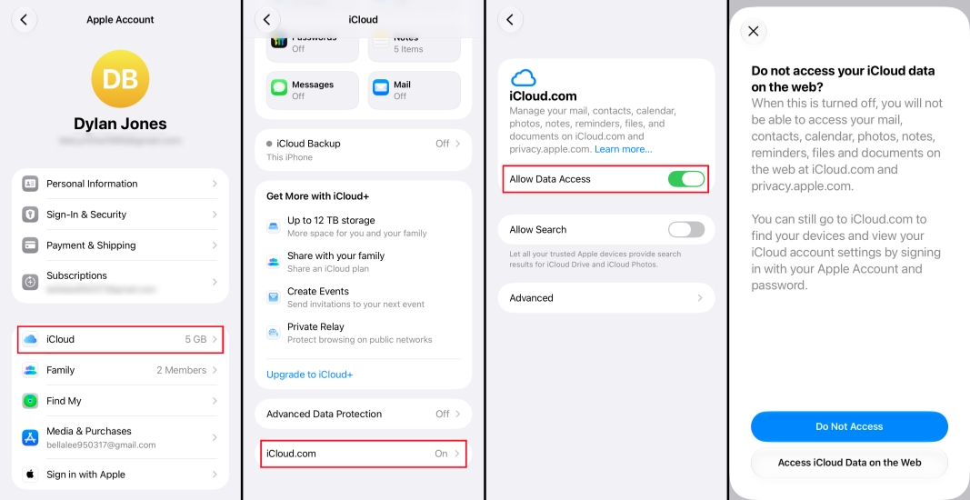 disable icloud website access