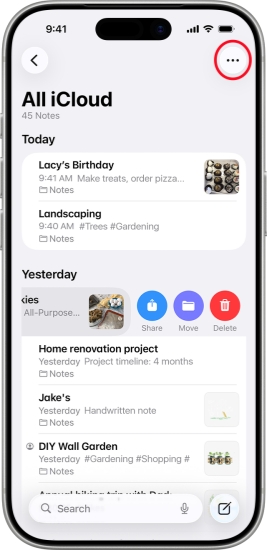 select and move notes on iphone