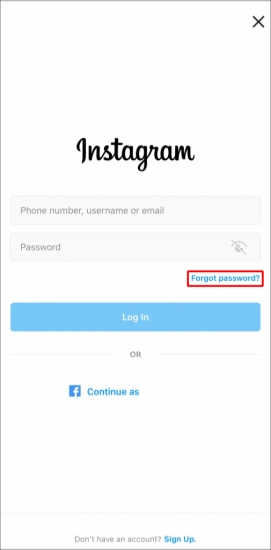 reset instagram password on iphone