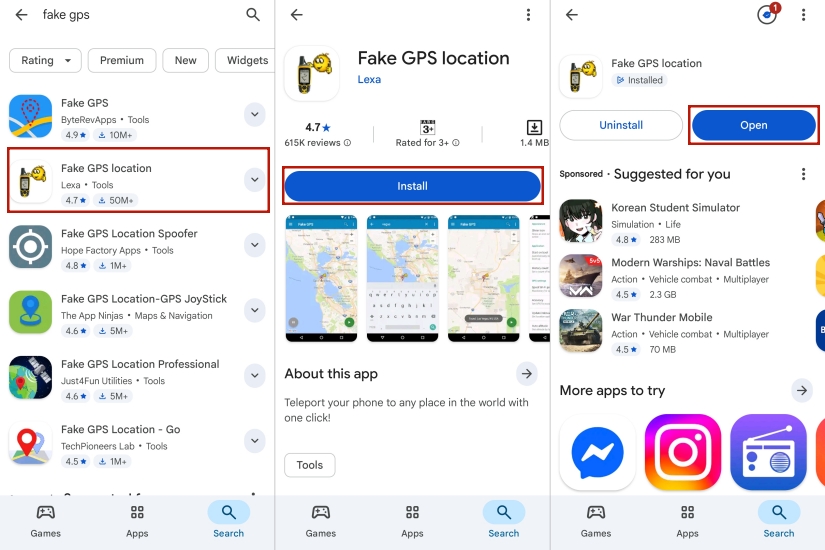 install fake gps