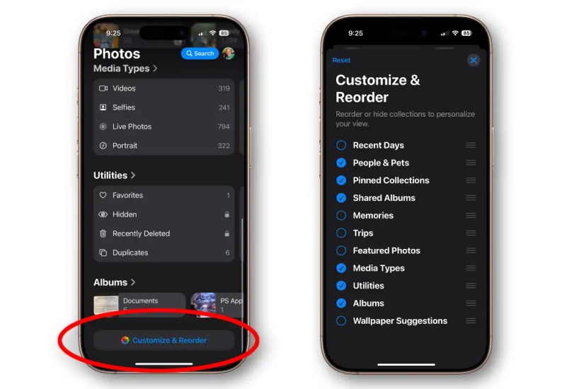 reorder photos layout on ios 18