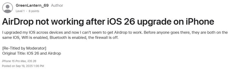 ios 26 airdrop not working