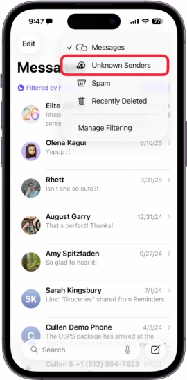 ios 26 messages unknown senders